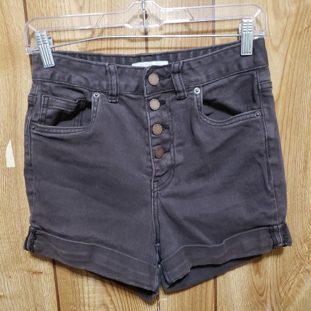 O'Neill Brown Twill Shorts Size 28 Rolled Hem Button Fly 5 Pocket High Rise